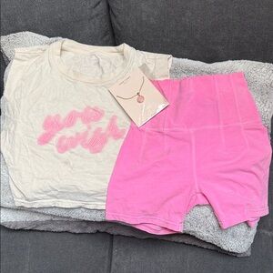Aerie Vibrant Pink Women's Bike Shorts you wish muscle tee and necklace